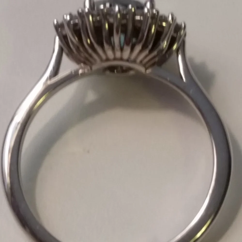 1.70 Ct Enhanced Blue Diamond Ring Halo Size 7 14K White Gold - Picture 6 of 8